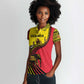 Uganda Women Polo Shirt - African Wildlife Elephant Lion and Crane in Tribal Pattern Design