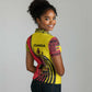 Uganda Women Polo Shirt - African Wildlife Elephant Lion and Crane in Tribal Pattern Design