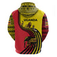 Uganda Zip Hoodie - African Wildlife Elephant Lion and Crane in Tribal Pattern Design