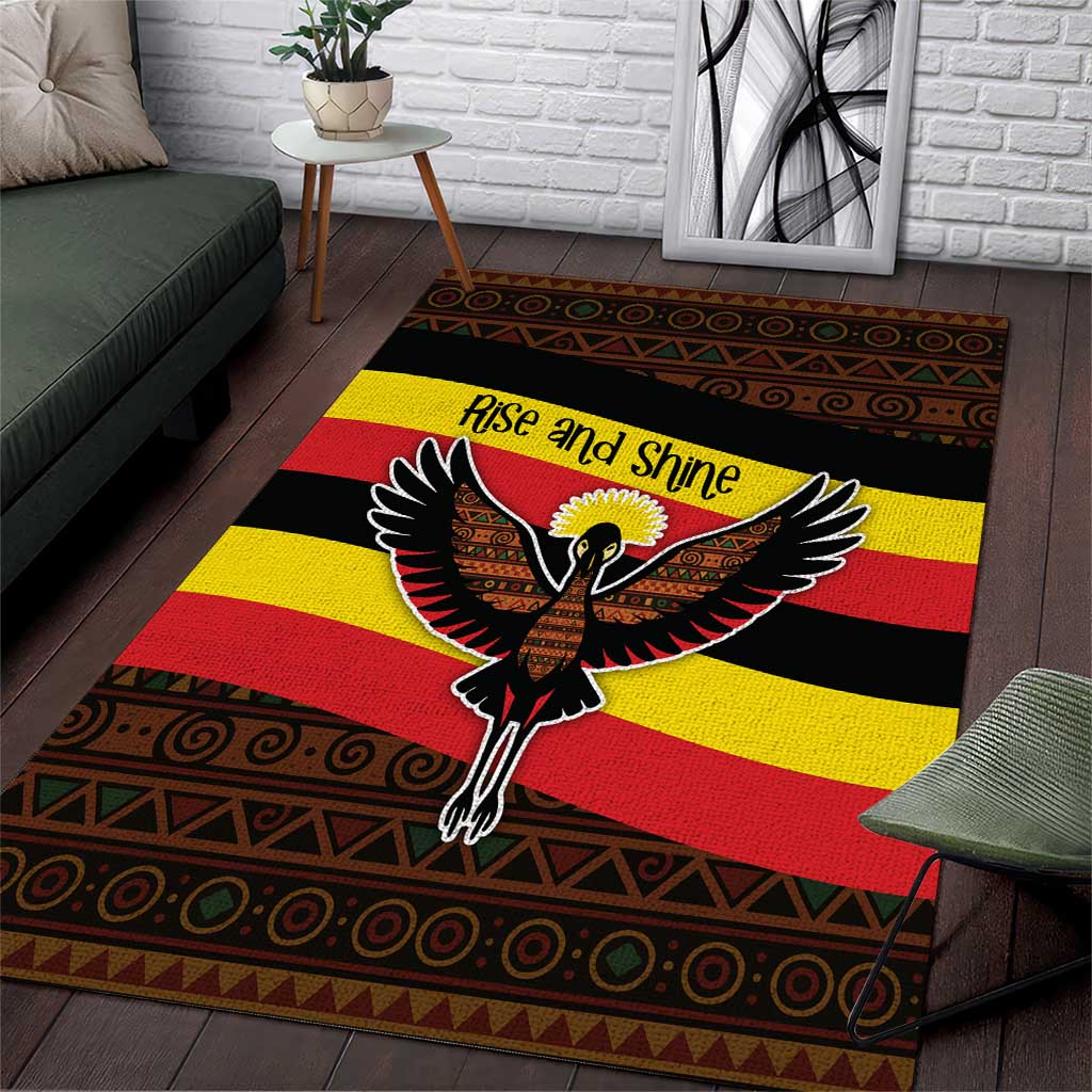 Uganda Area Rug - Crested Crane and Rise and Shine Tribal Pattern Design