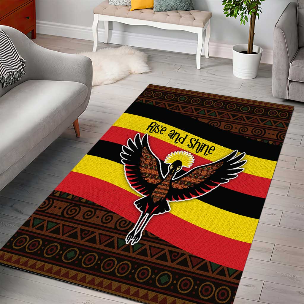 Uganda Area Rug - Crested Crane and Rise and Shine Tribal Pattern Design