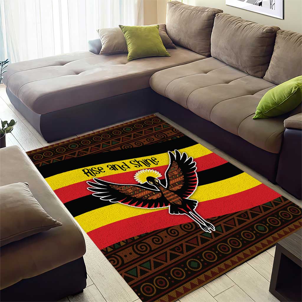 Uganda Area Rug - Crested Crane and Rise and Shine Tribal Pattern Design