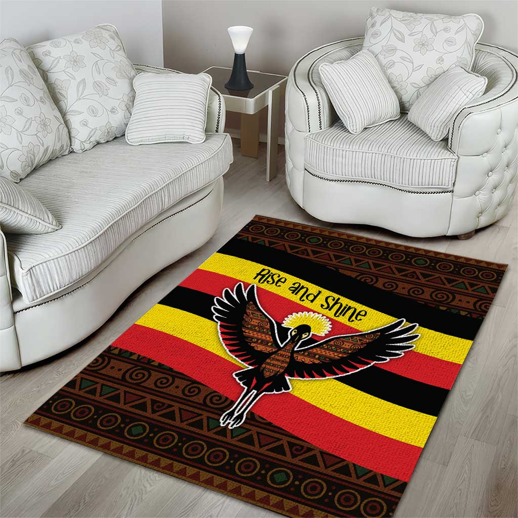 Uganda Area Rug - Crested Crane and Rise and Shine Tribal Pattern Design
