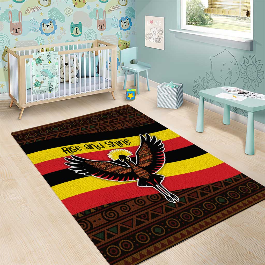Uganda Area Rug - Crested Crane and Rise and Shine Tribal Pattern Design