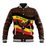 Uganda Baseball Jacket - Crested Crane and Rise and Shine Tribal Pattern Design