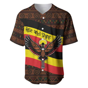 Uganda Baseball Jersey - Crested Crane and Rise and Shine Tribal Pattern Design
