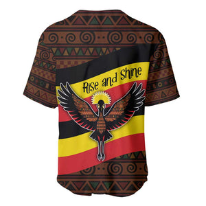 Uganda Baseball Jersey - Crested Crane and Rise and Shine Tribal Pattern Design