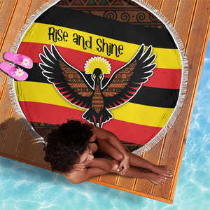 Uganda Beach Blanket - Crested Crane and Rise and Shine Tribal Pattern Design