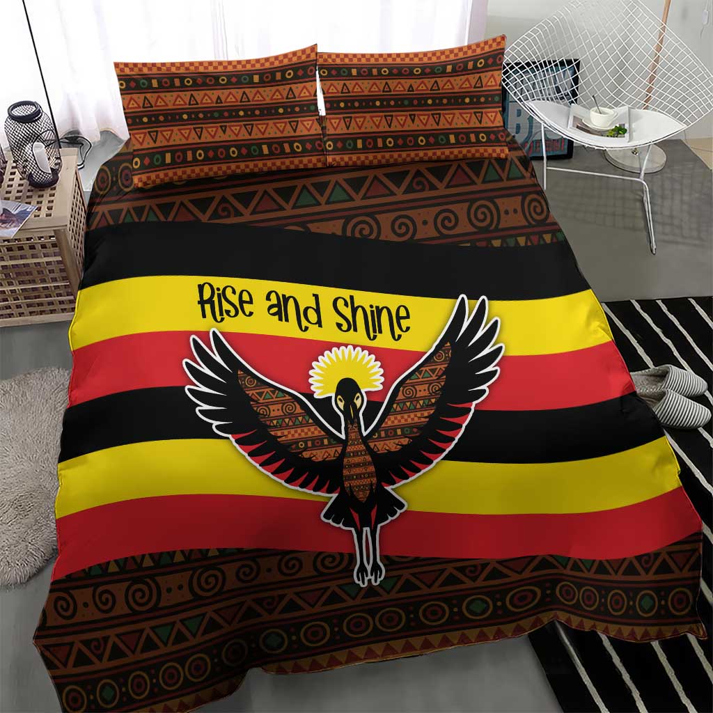 Uganda Bedding Set - Crested Crane and Rise and Shine Tribal Pattern Design