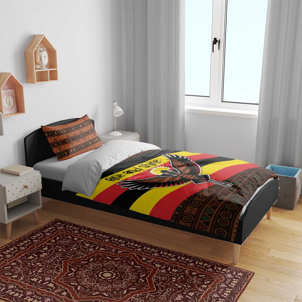 Uganda Bedding Set - Crested Crane and Rise and Shine Tribal Pattern Design
