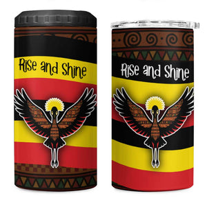 Uganda 4 in 1 Can Cooler Tumbler - Crested Crane and Rise and Shine Tribal Pattern Design