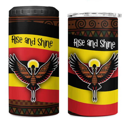 Uganda 4 in 1 Can Cooler Tumbler - Crested Crane and Rise and Shine Tribal Pattern Design