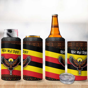Uganda 4 in 1 Can Cooler Tumbler - Crested Crane and Rise and Shine Tribal Pattern Design