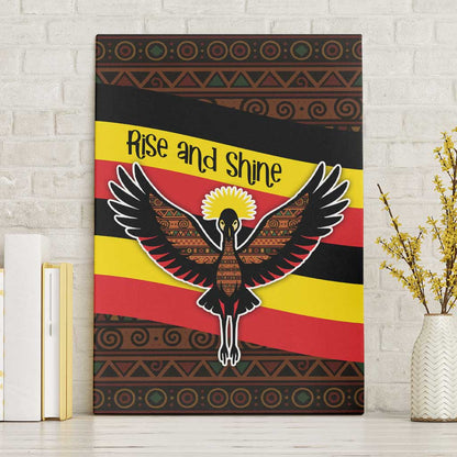 Uganda Canvas Wall Art - Crested Crane and Rise and Shine Tribal Pattern Design