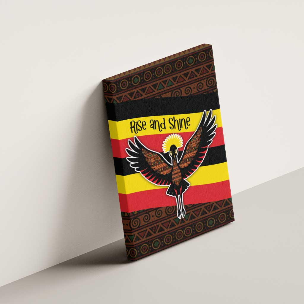 Uganda Canvas Wall Art - Crested Crane and Rise and Shine Tribal Pattern Design