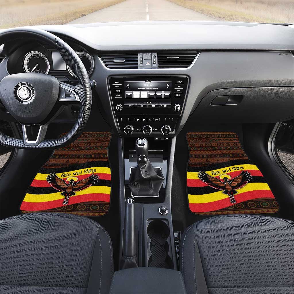 Uganda Car Mats - Crested Crane and Rise and Shine Tribal Pattern Design
