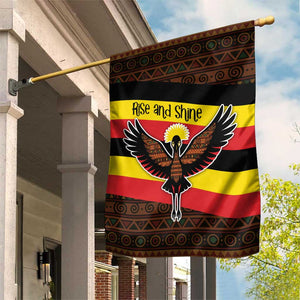 Uganda Garden Flag - Crested Crane and Rise and Shine Tribal Pattern Design