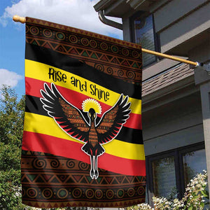 Uganda Garden Flag - Crested Crane and Rise and Shine Tribal Pattern Design