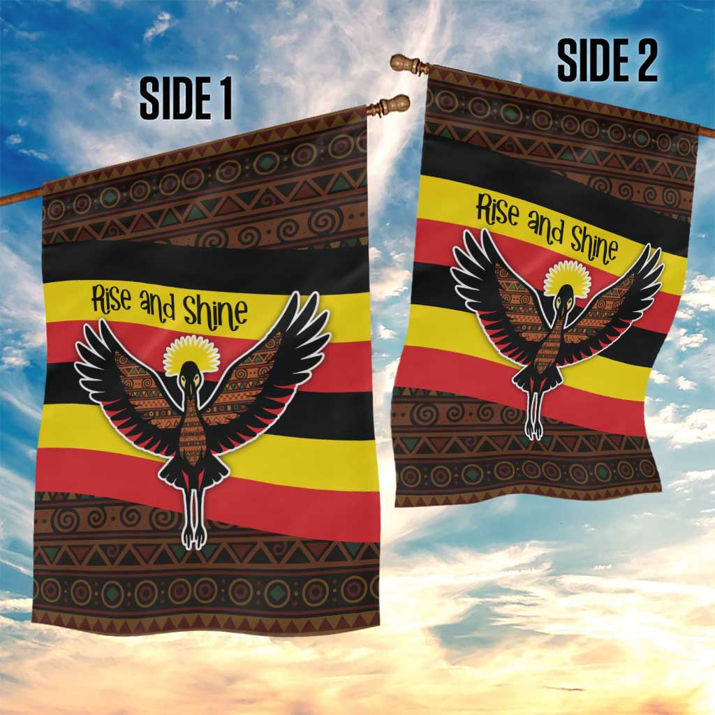 Uganda Garden Flag - Crested Crane and Rise and Shine Tribal Pattern Design