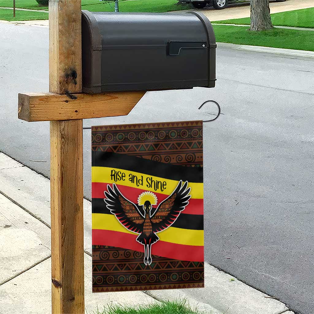 Uganda Garden Flag - Crested Crane and Rise and Shine Tribal Pattern Design