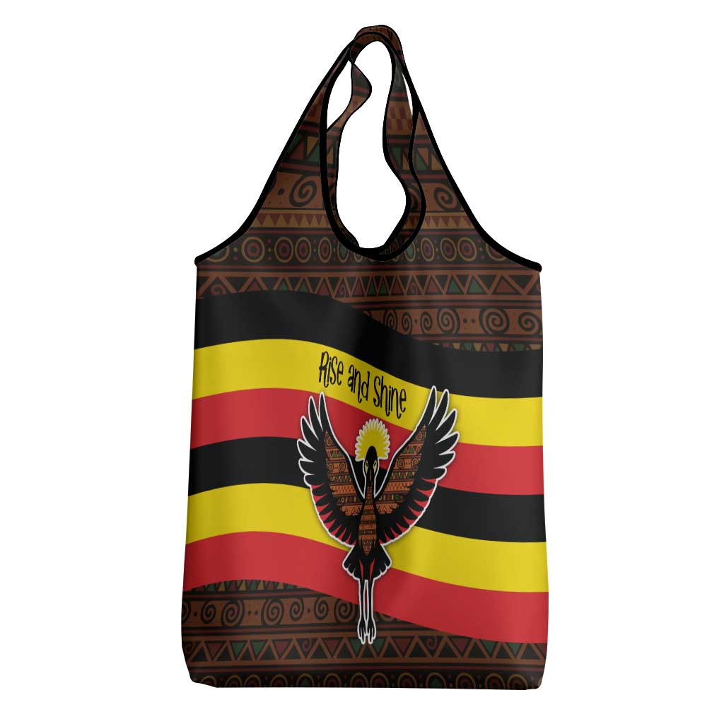 Uganda Grocery Bag - Crested Crane and Rise and Shine Tribal Pattern Design
