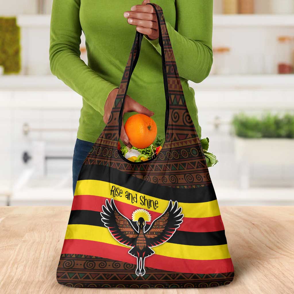 Uganda Grocery Bag - Crested Crane and Rise and Shine Tribal Pattern Design