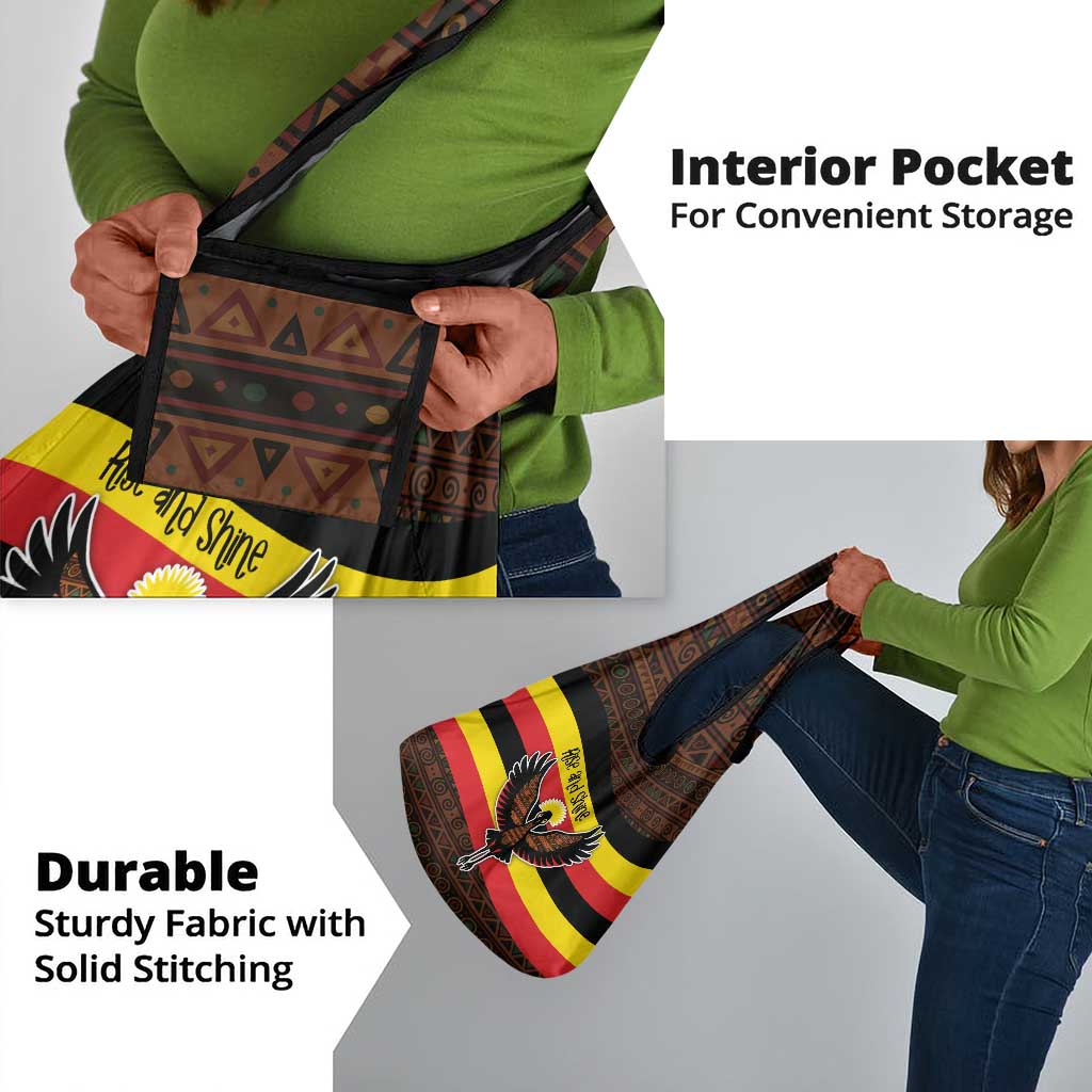 Uganda Grocery Bag - Crested Crane and Rise and Shine Tribal Pattern Design