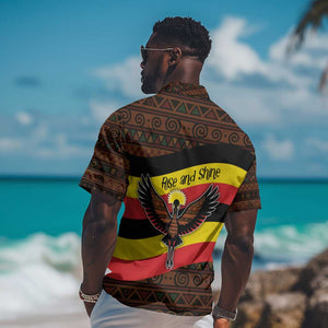 Uganda Hawaiian Shirt - Crested Crane and Rise and Shine Tribal Pattern Design