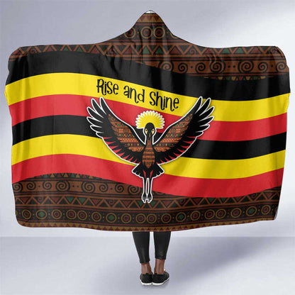 Uganda Hooded Blanket - Crested Crane and Rise and Shine Tribal Pattern Design