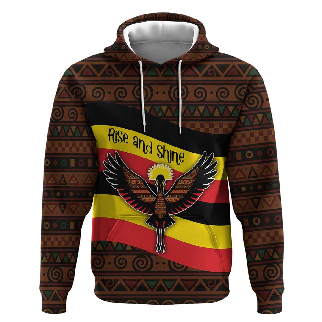 Uganda Hoodie - Crested Crane and Rise and Shine Tribal Pattern Design