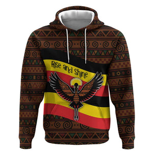Uganda Hoodie - Crested Crane and Rise and Shine Tribal Pattern Design
