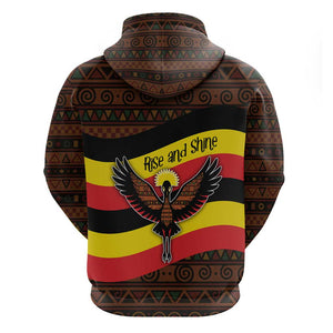 Uganda Hoodie - Crested Crane and Rise and Shine Tribal Pattern Design
