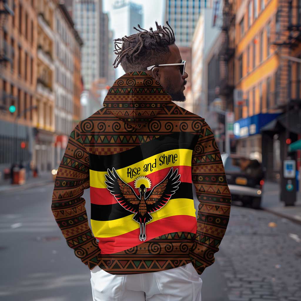 Uganda Hoodie - Crested Crane and Rise and Shine Tribal Pattern Design