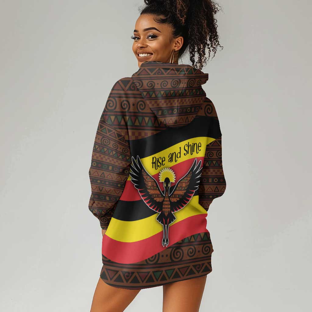 Uganda Hoodie Dress - Crested Crane and Rise and Shine Tribal Pattern Design