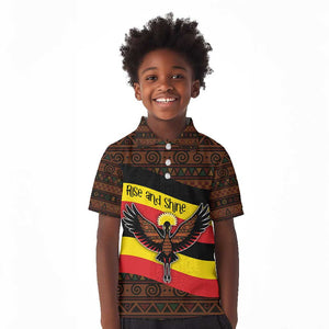 Uganda Kid Polo Shirt - Crested Crane and Rise and Shine Tribal Pattern Design