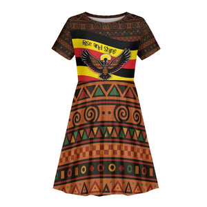 Uganda Kid Short Sleeve Dress - Crested Crane and Rise and Shine Tribal Pattern Design