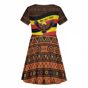 Uganda Kid Short Sleeve Dress - Crested Crane and Rise and Shine Tribal Pattern Design