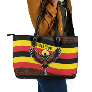 Uganda Leather Tote Bag - Crested Crane and Rise and Shine Tribal Pattern Design
