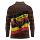Uganda Long Sleeve Polo Shirt - Crested Crane and Rise and Shine Tribal Pattern Design