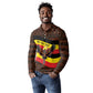 Uganda Long Sleeve Polo Shirt - Crested Crane and Rise and Shine Tribal Pattern Design