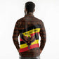 Uganda Long Sleeve Polo Shirt - Crested Crane and Rise and Shine Tribal Pattern Design