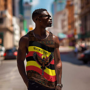 Uganda Men Tank Top - Crested Crane and Rise and Shine Tribal Pattern Design