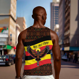 Uganda Men Tank Top - Crested Crane and Rise and Shine Tribal Pattern Design