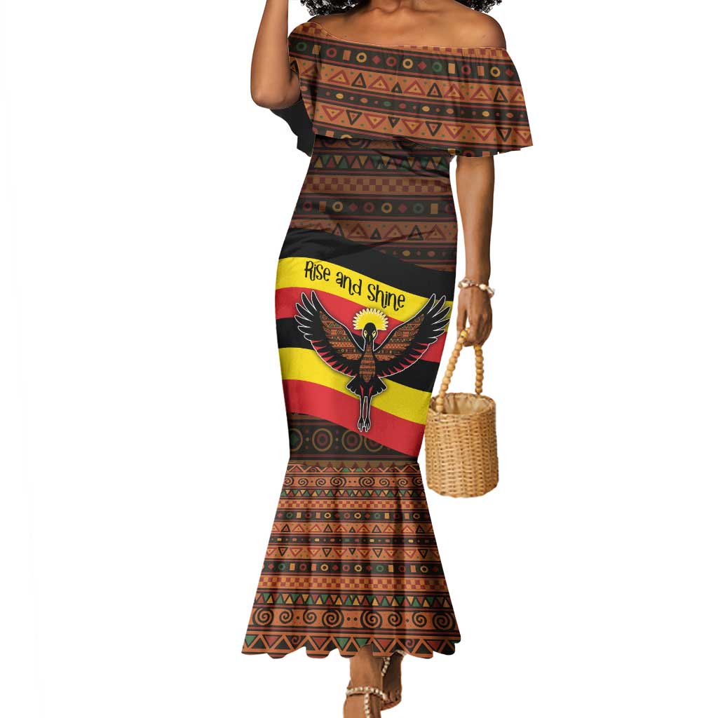 Uganda Mermaid Dress - Crested Crane and Rise and Shine Tribal Pattern Design
