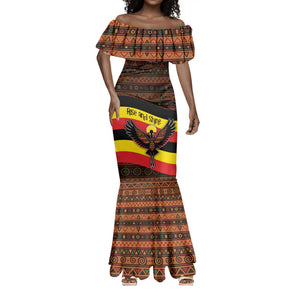 Uganda Mermaid Dress - Crested Crane and Rise and Shine Tribal Pattern Design