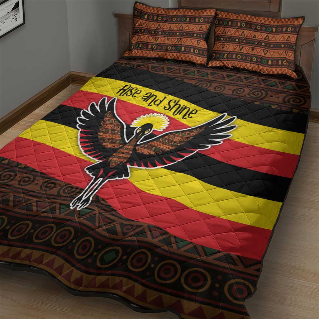 Uganda Quilt Bed Set - Crested Crane and Rise and Shine Tribal Pattern Design