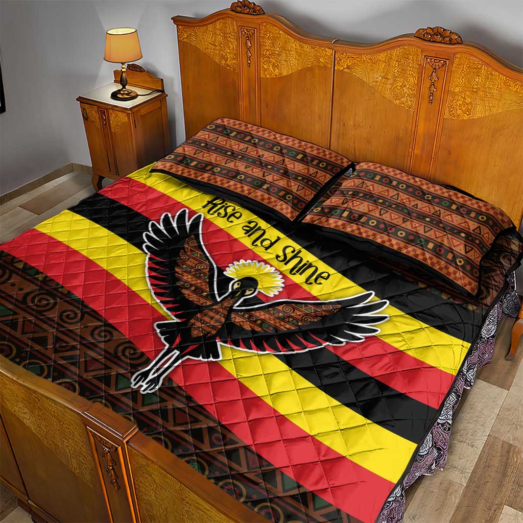 Uganda Quilt Bed Set - Crested Crane and Rise and Shine Tribal Pattern Design