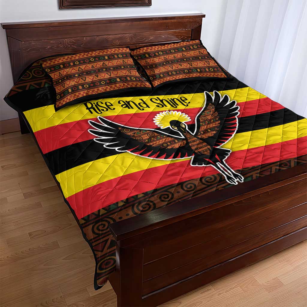 Uganda Quilt Bed Set - Crested Crane and Rise and Shine Tribal Pattern Design