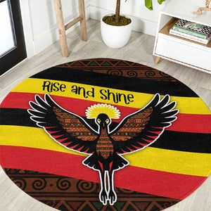 Uganda Round Carpet - Crested Crane and Rise and Shine Tribal Pattern Design