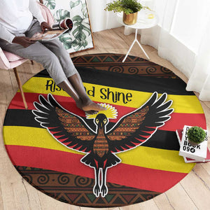 Uganda Round Carpet - Crested Crane and Rise and Shine Tribal Pattern Design